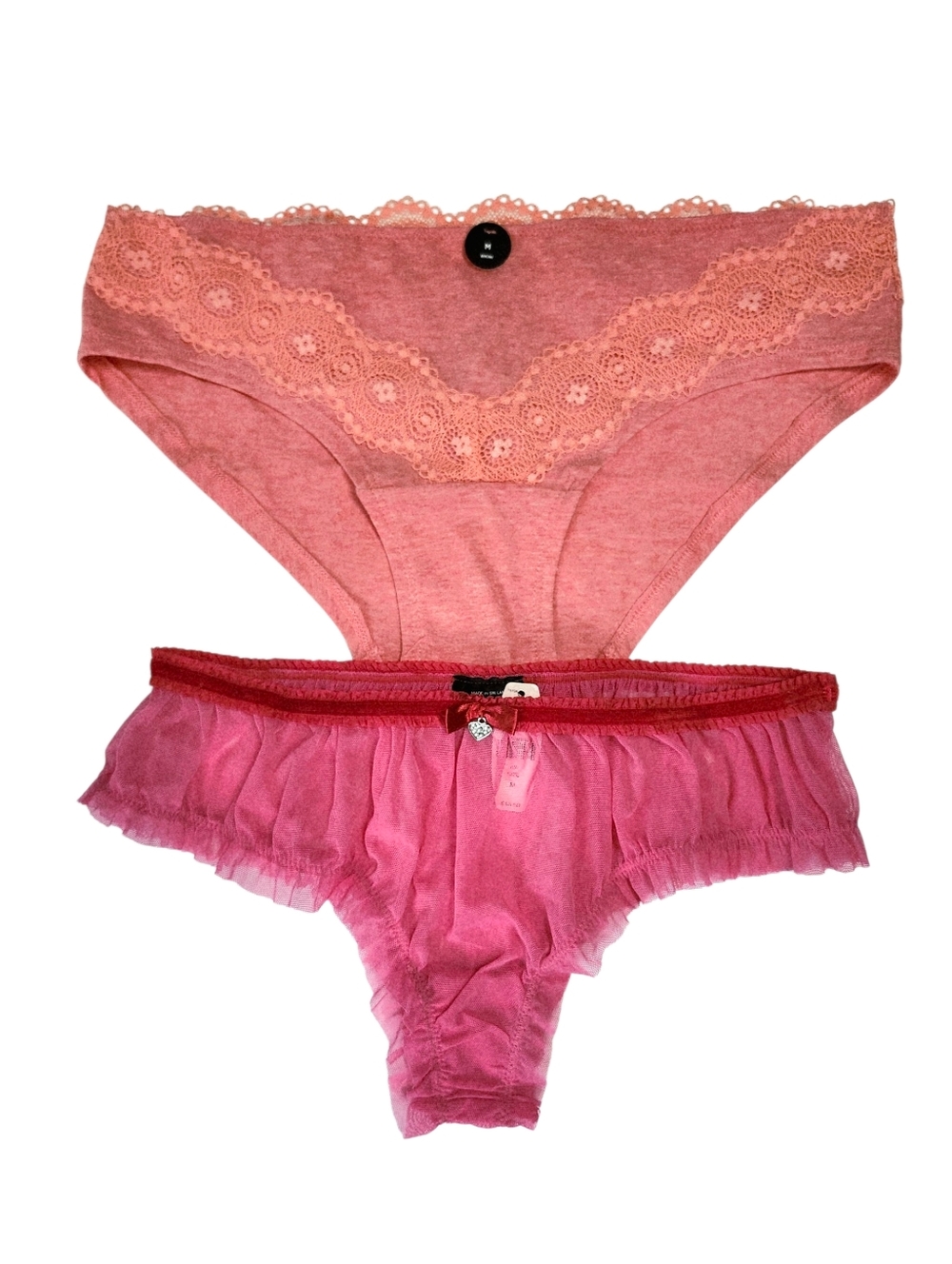 2pc M Victorias Secret Hot Pink Heart Charm Panty & La Vie en Rose Coral Bikini